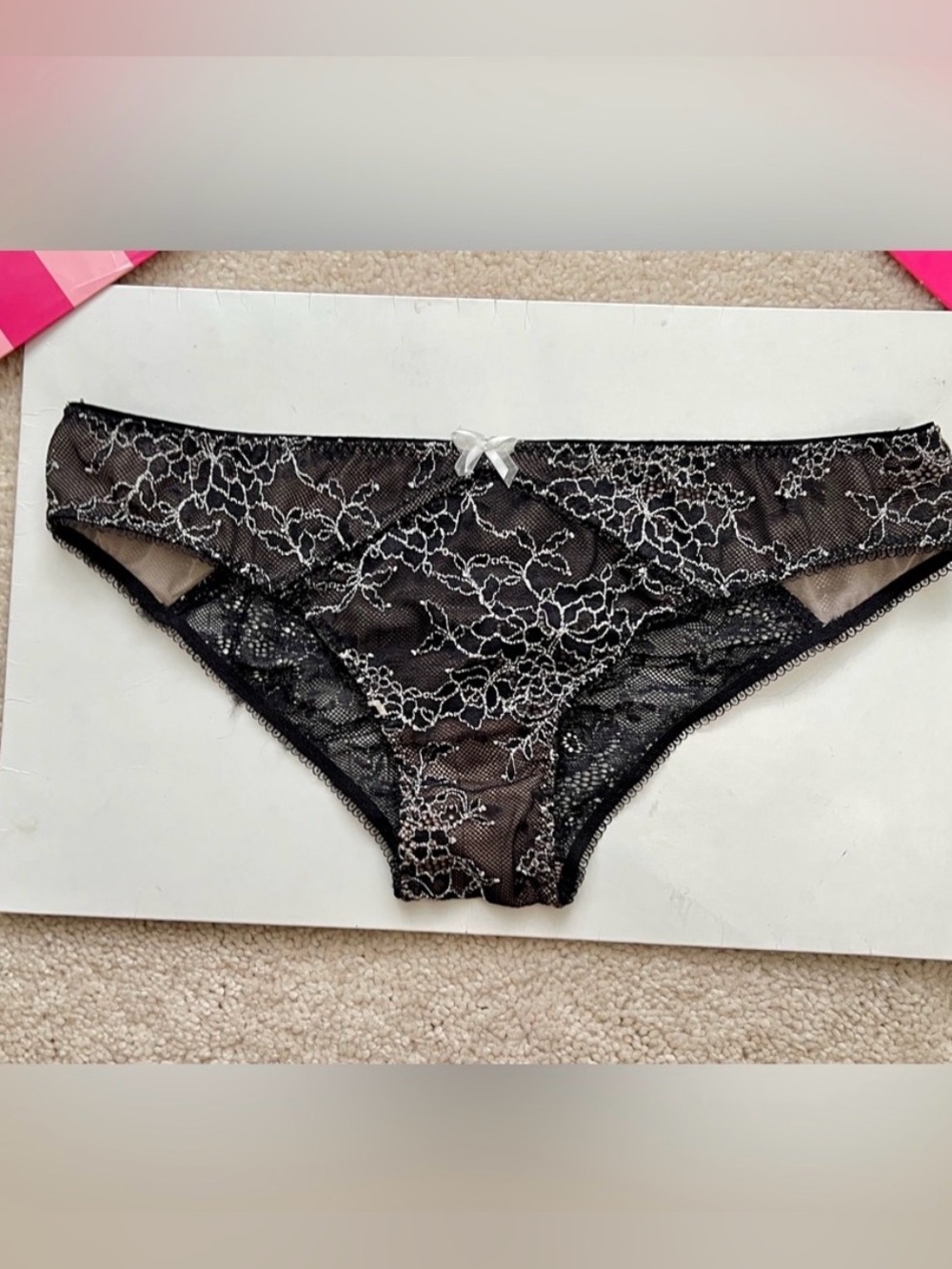 Victoria’s Secret Very Sexy Black Embroidered Lace Ruched Cheekini Panties Small